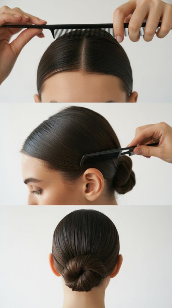  Sleek Bun with Middle Part