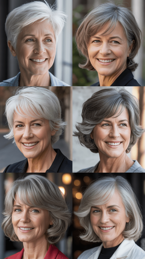Gray Hair with Side-Swept Bangs