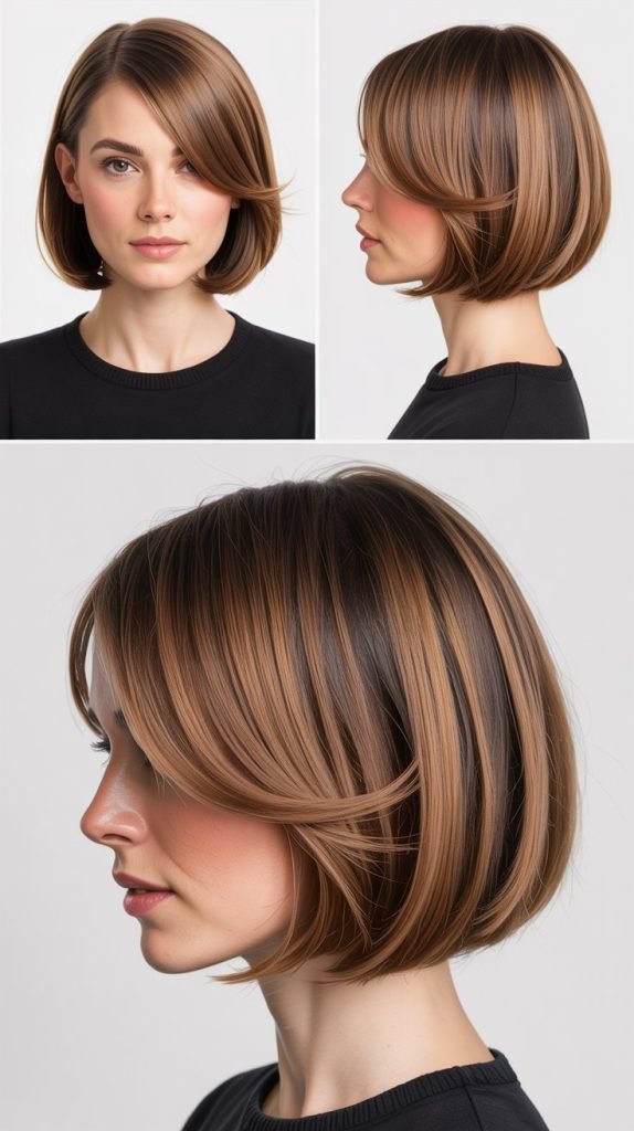 5. Shoulder-Length Bob With Side-Swept Curtain Bangs