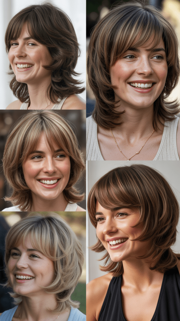 Classic 70s-Inspired Medium Shag With Curtain Bangs