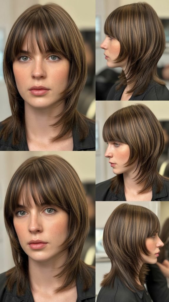 Medium Cut with Invisible Layers and Straight Bangs