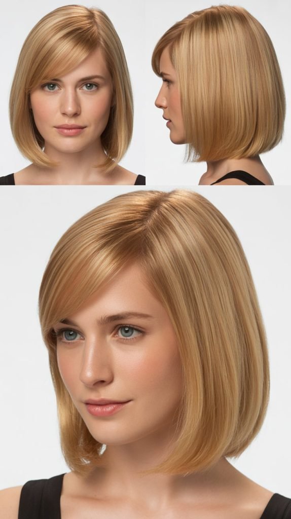. Straight Sandy Blonde with Diagonal Bangs