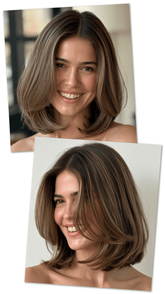 Long Layered Lob with Center Part