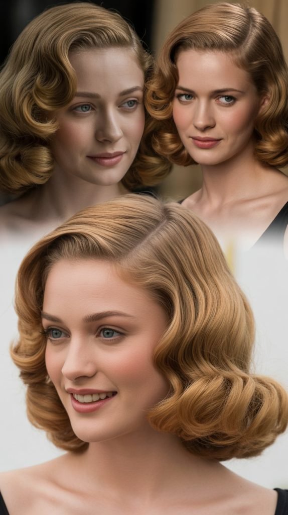 Vintage Waves with Classic Curtain Bangs