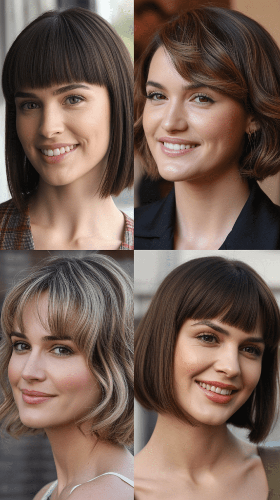 Sleek Lob With Full Fringe