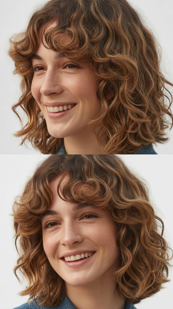 Natural Waves with Effortless Curtain Bangs