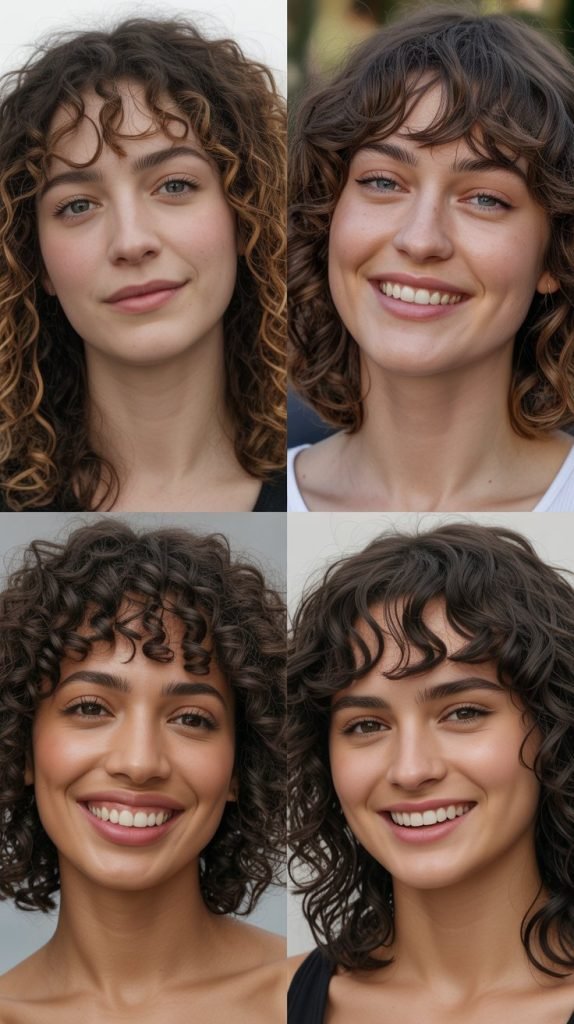 Natural Curls with Defined Curtain Bangs