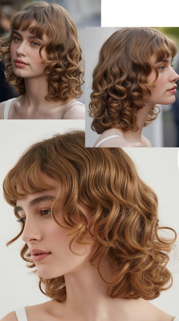 Soft Ringlets with Curled Curtain Bangs