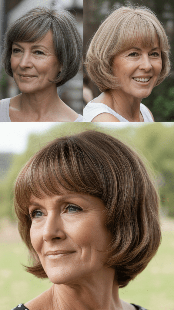 Layered Bob with Eyebrow-Grazing Bangs