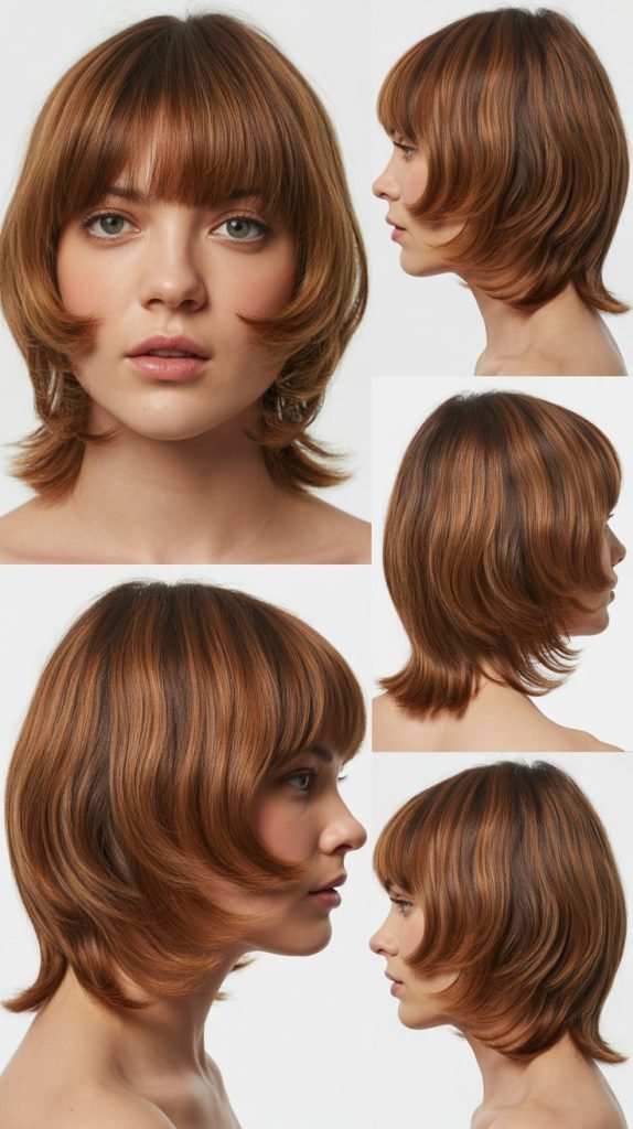 22. Medium Length with U-Shaped Layers and Arched Bangs