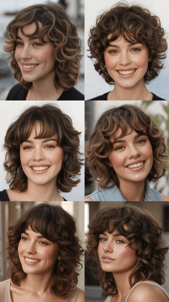 Piecey Bangs with Medium Curly Cut