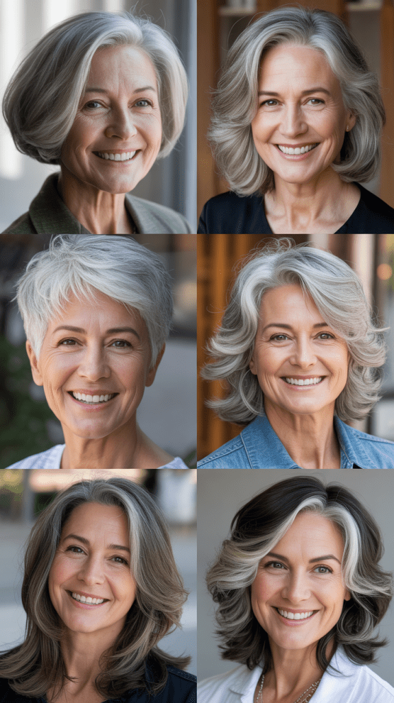 Gray Hair with Face-Framing Highlights