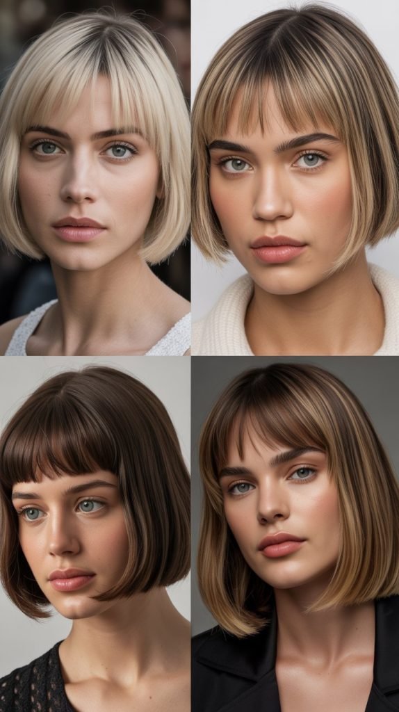 Sleek Lob with Baby Curtain Bangs