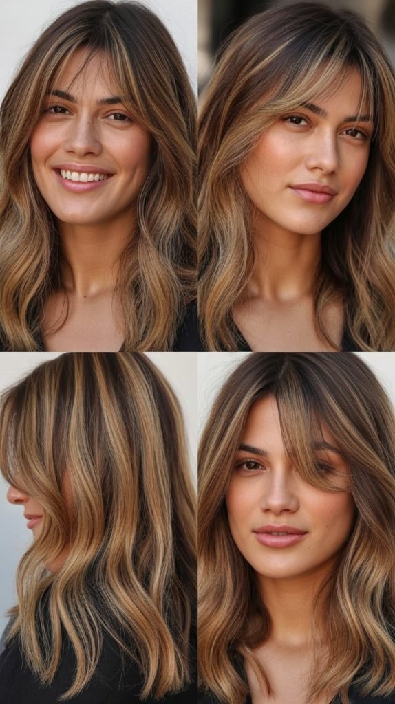 Dimensional Color with Face-Framing Curtain Bangs