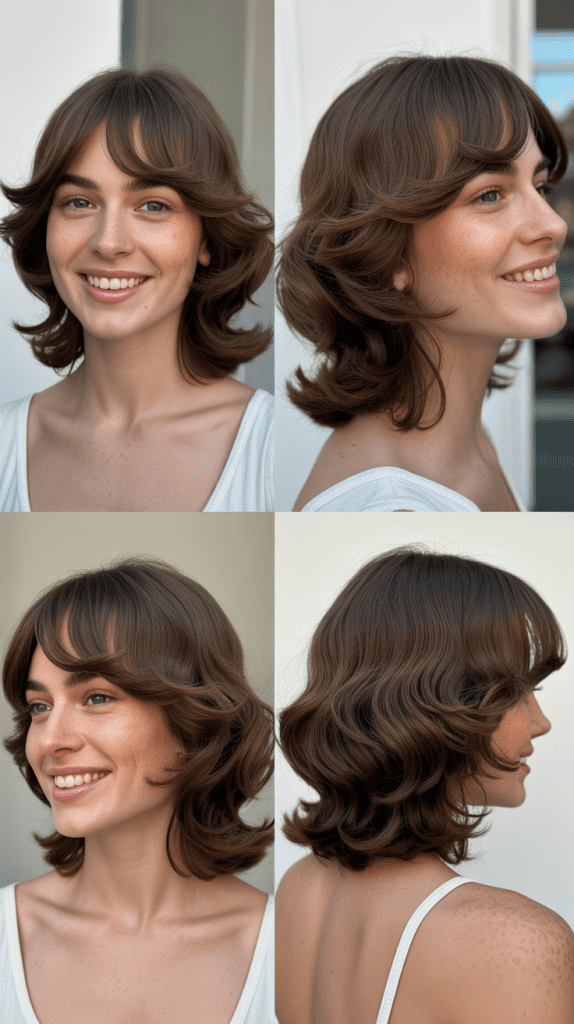 Brow-Skimming Bangs with Medium Waves