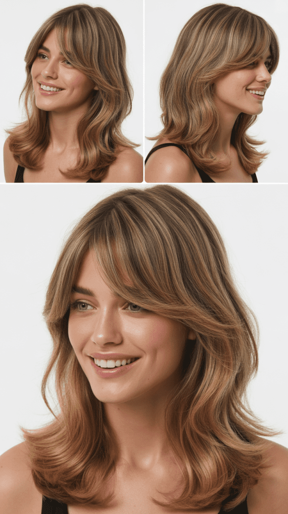 Long Layers With Curtain Bangs And Highlights