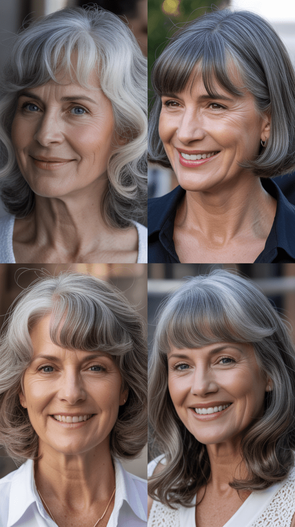 Gray Hair with Curtain Bangs