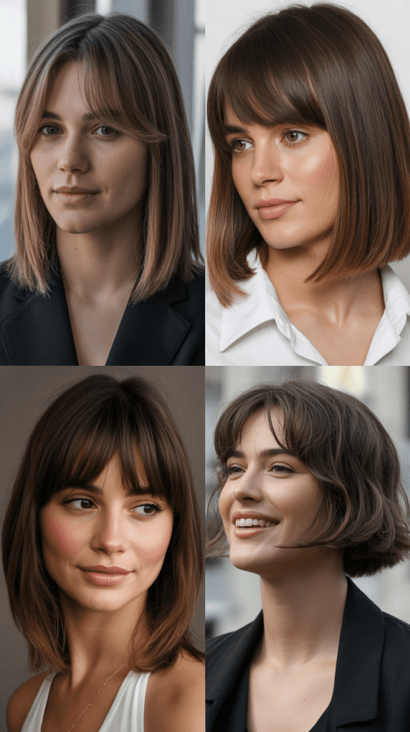 Rounded Curtain Bangs with Medium Straight Hair