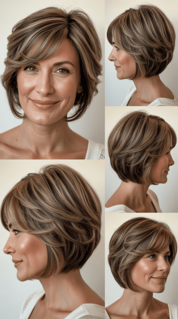 Stacked Layered Bob with Swoopy Bangs