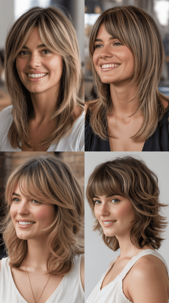 Layered Shag With Money Piece Framing and Bangs