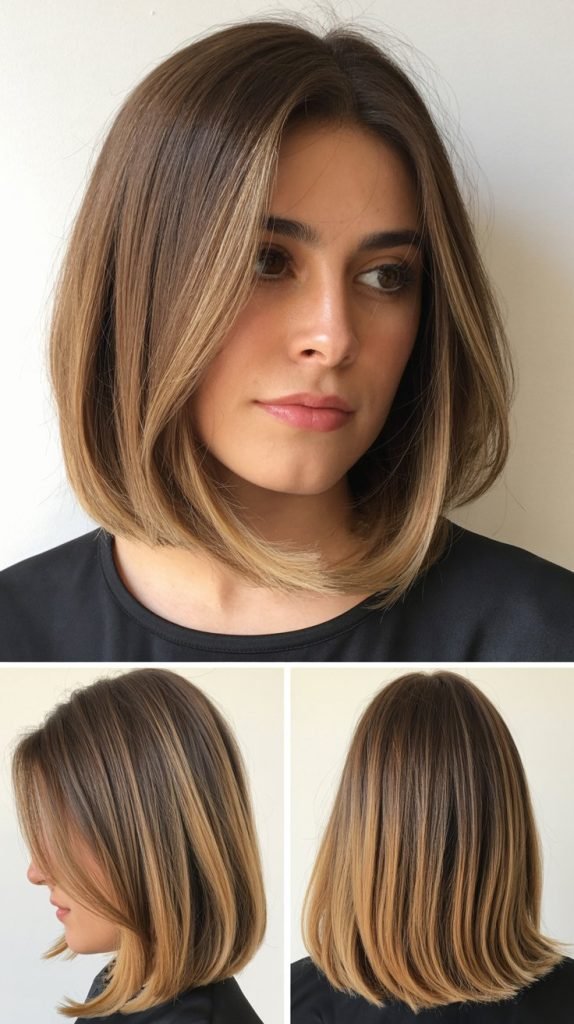 . Long Bob With Face-Framing Layers And Balayage