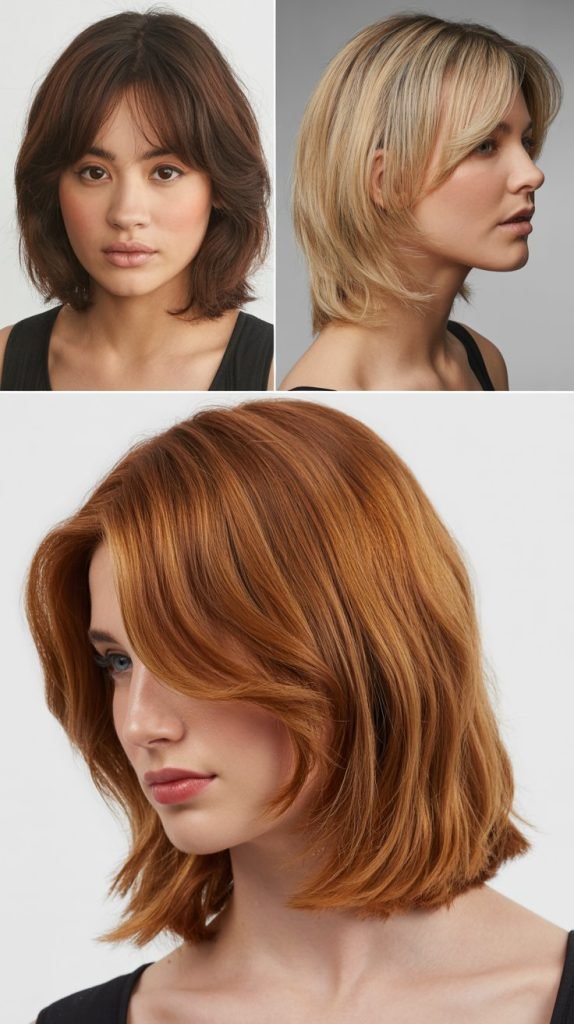 Classic Shoulder-Length Cut with Soft Curtain Bangs