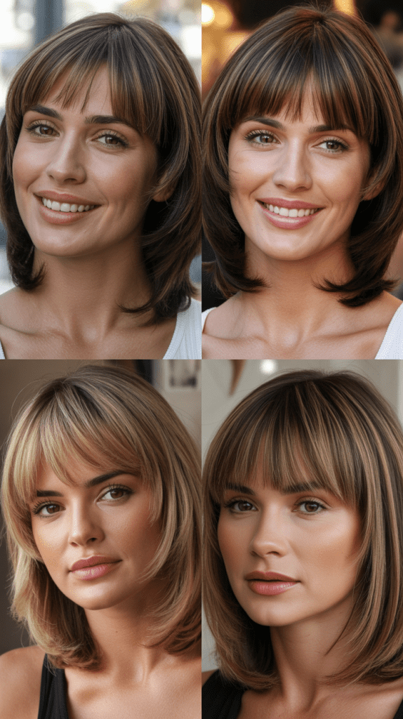 Straight-Across Bangs with Layered Medium Length