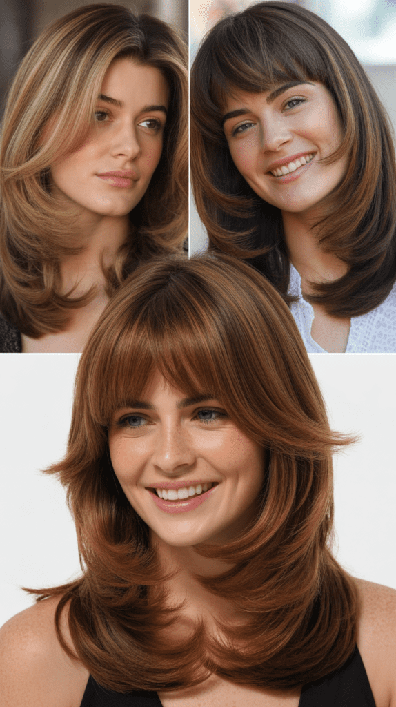 Long Layers With Curtain Bangs For Square Faces