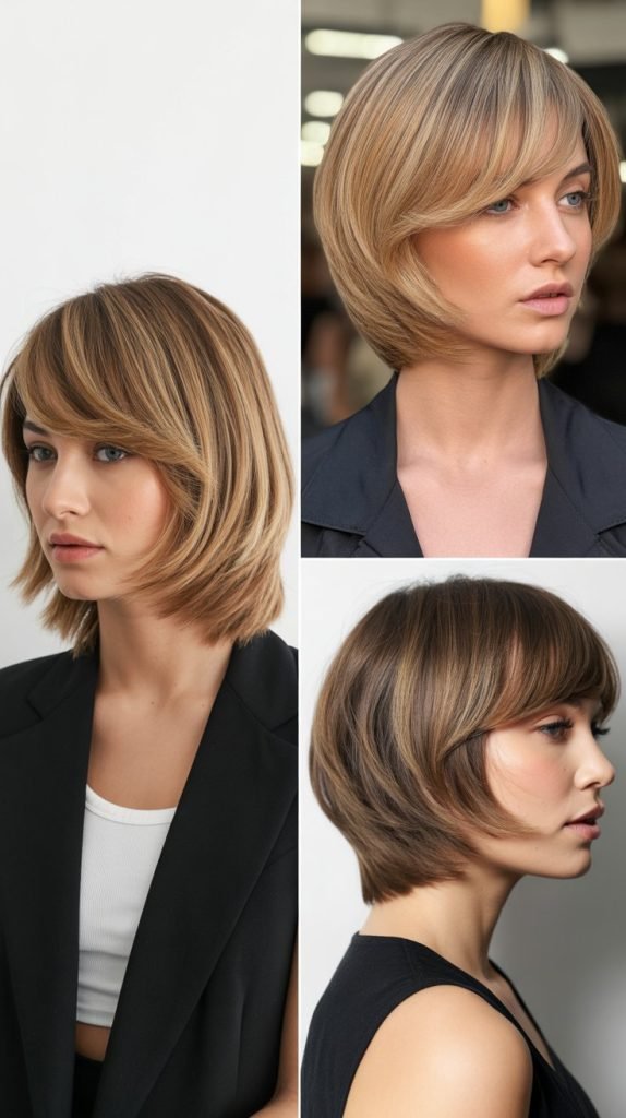  Layered Bob with Side-Swept Bangs
