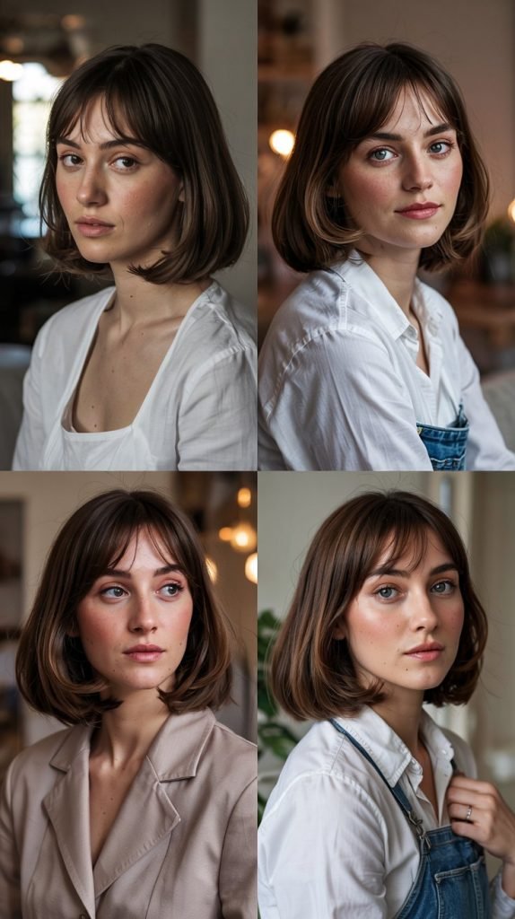  Classic Blunt Lob With Center-Parted Curtain Bangs