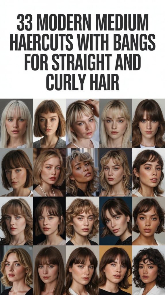 33 Modern Medium Haircuts with Bangs for Straight and Curly Hair 33 Modern Medium Haircuts with Bangs for Straight and Curly Hair