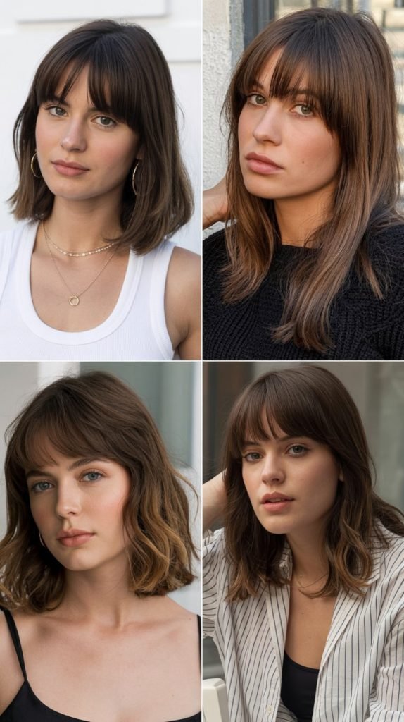 Blunt Curtain Bangs with Sleek Lob