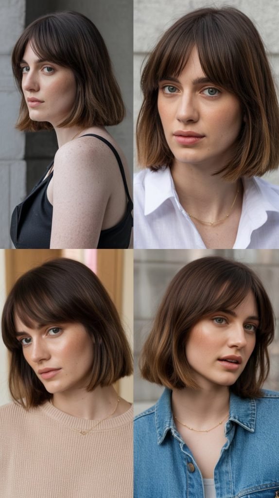 Brow-Skimming Bangs with Straight Lob