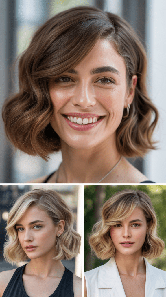 Classic Wavy Bob With Side-Swept Long Bangs