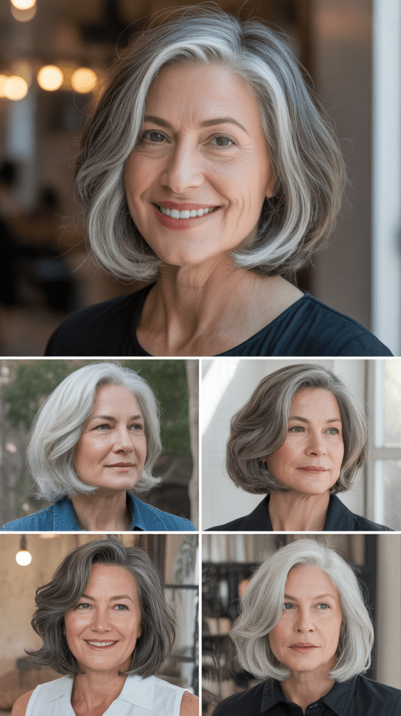 Chin-Length Gray Bob with Highlights
