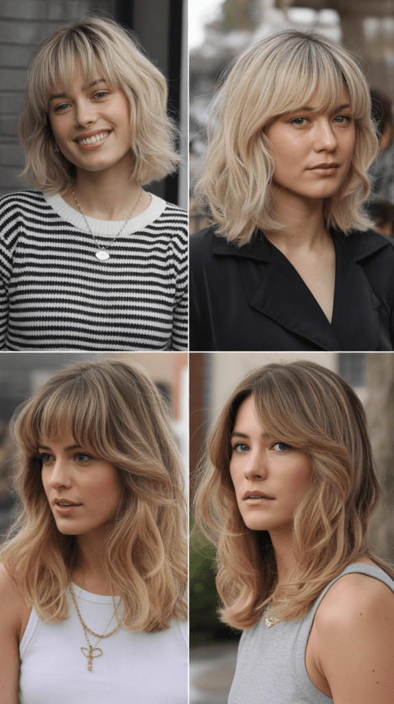 Blunt-Cut Blonde with Side-Parted Bangs