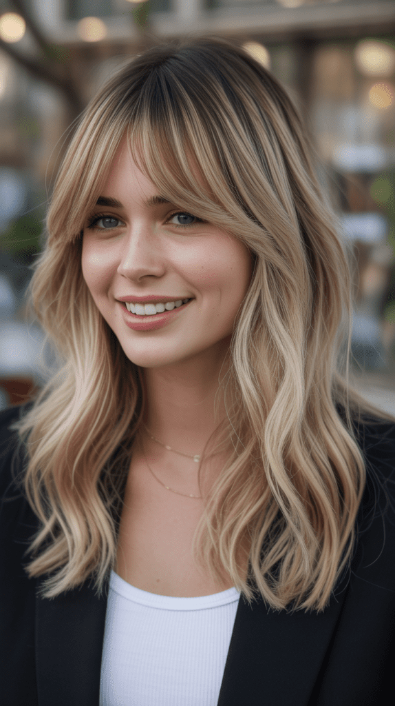 Blunt Side Fringe with Champagne Blonde Balayage