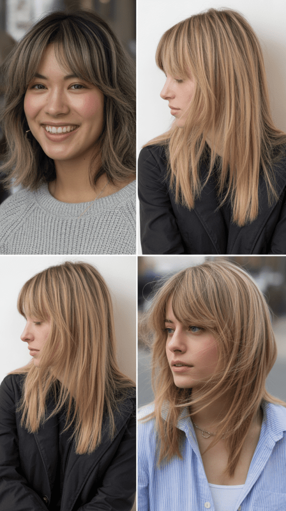 Sleek Ash Blonde Lob with Angled Bangs
