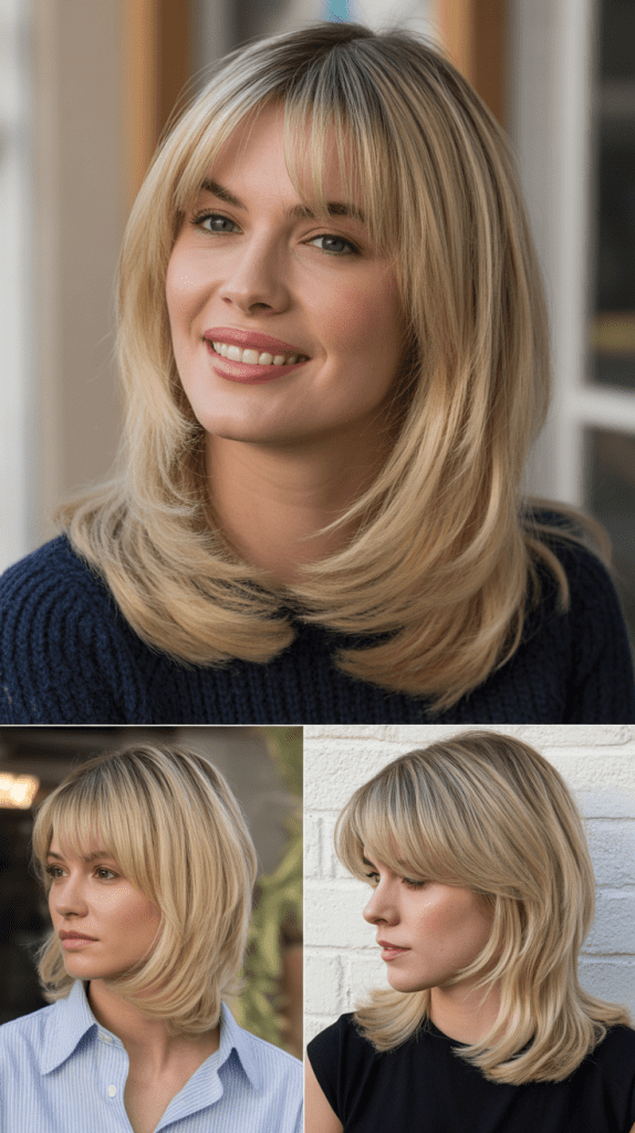 Classic Shoulder-Length Blonde Layers with Side-Swept Bangs