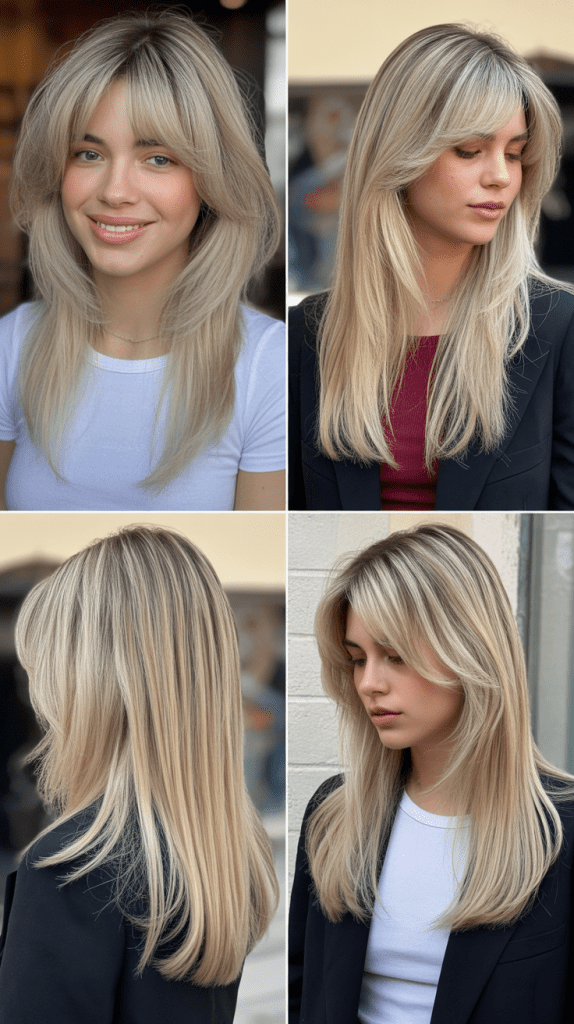 Cream Soda Blonde with Feathering Layers and Curtain Bangs