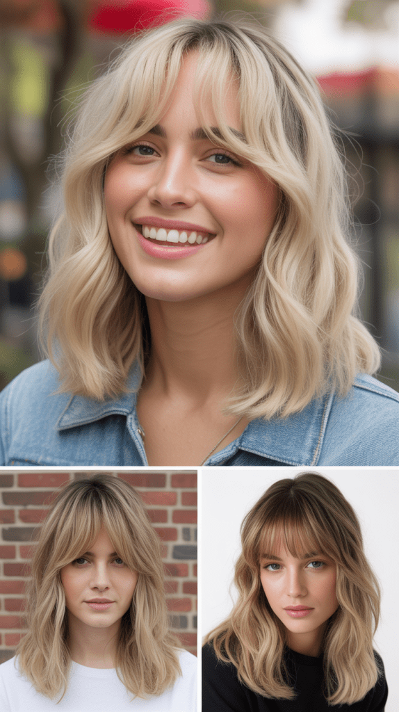 Creamy Blonde with Face-Framing Curtain Bangs