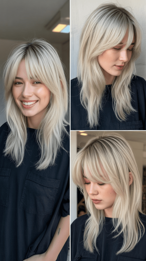  Ice Blonde with Shattered Layers and Curtain Bangs