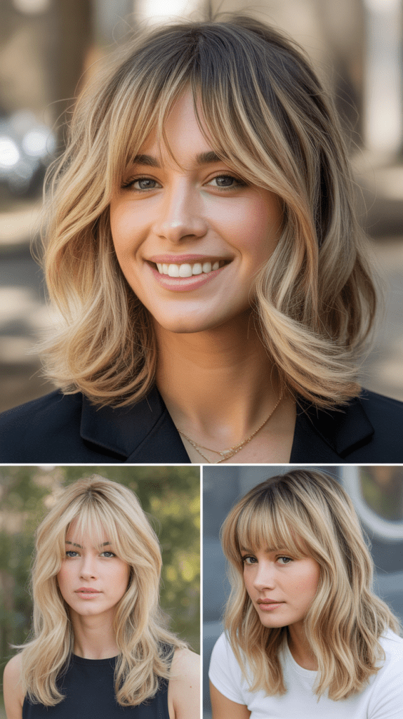 Layered Medium Blonde with Grown-Out Bangs