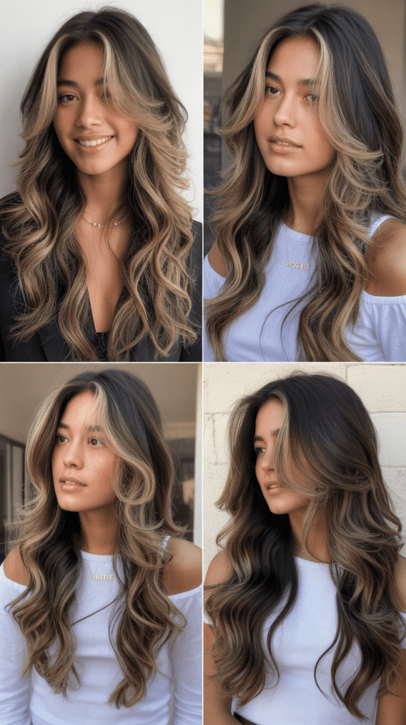 Layered Waves with Money Piece Highlights