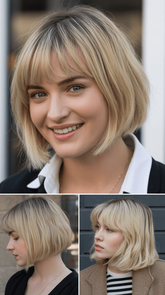 Tousled Caramel Blonde with Wispy Side Fringe