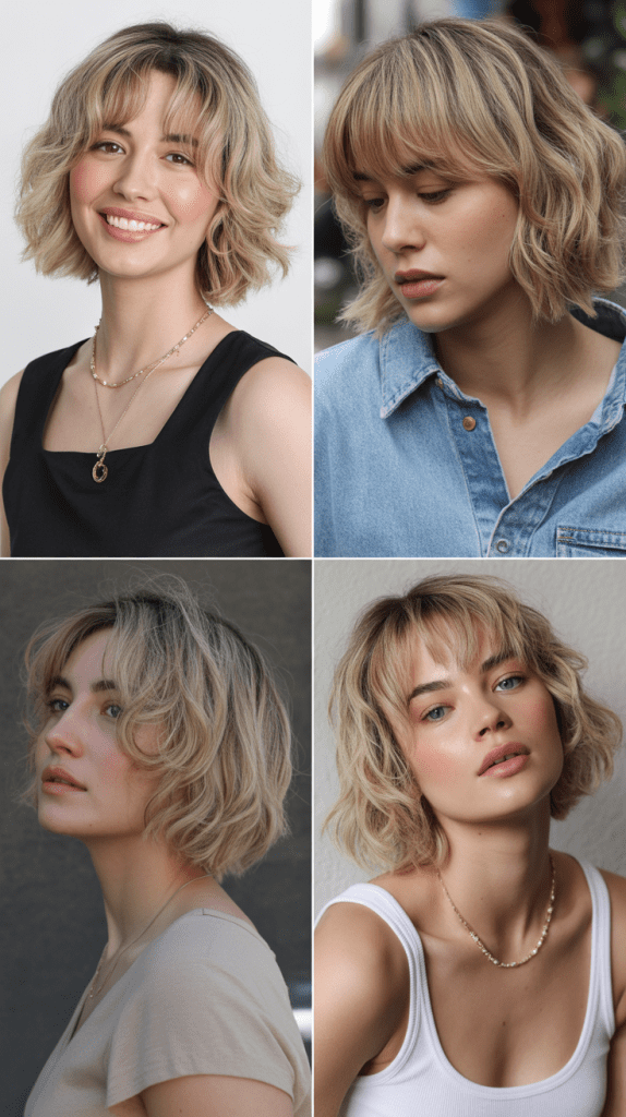 Medium Blonde Bob with Textured Fringe