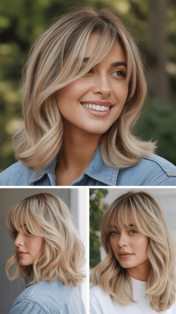Medium Blonde Layers with Swoopy Side Bangs