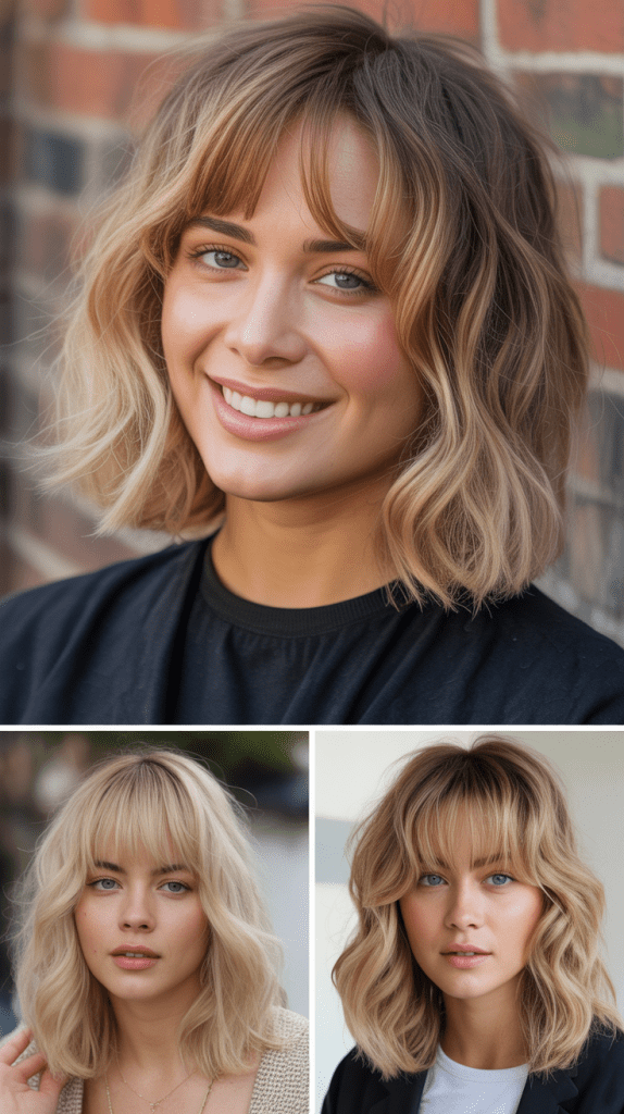 Medium Blonde Shag with Heavy Bangs