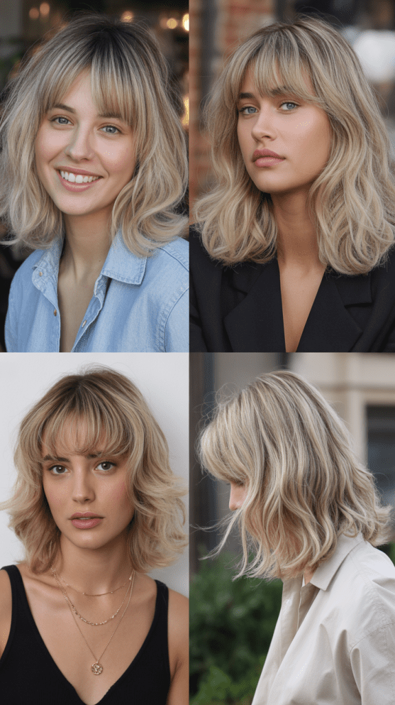 Medium Blonde Shag with See-Through Bangs