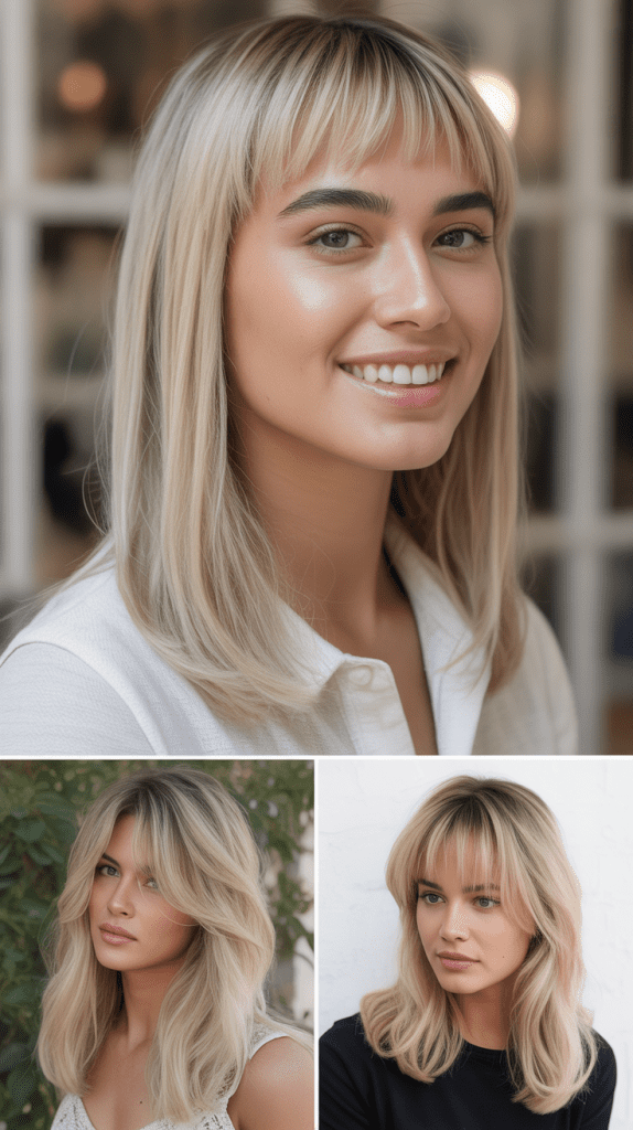 Graduated Ash Blonde with Side-Parted Fringe